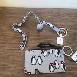 NEW Vera Bradley Zip ID Lanyard Set Playful Penguins Gray